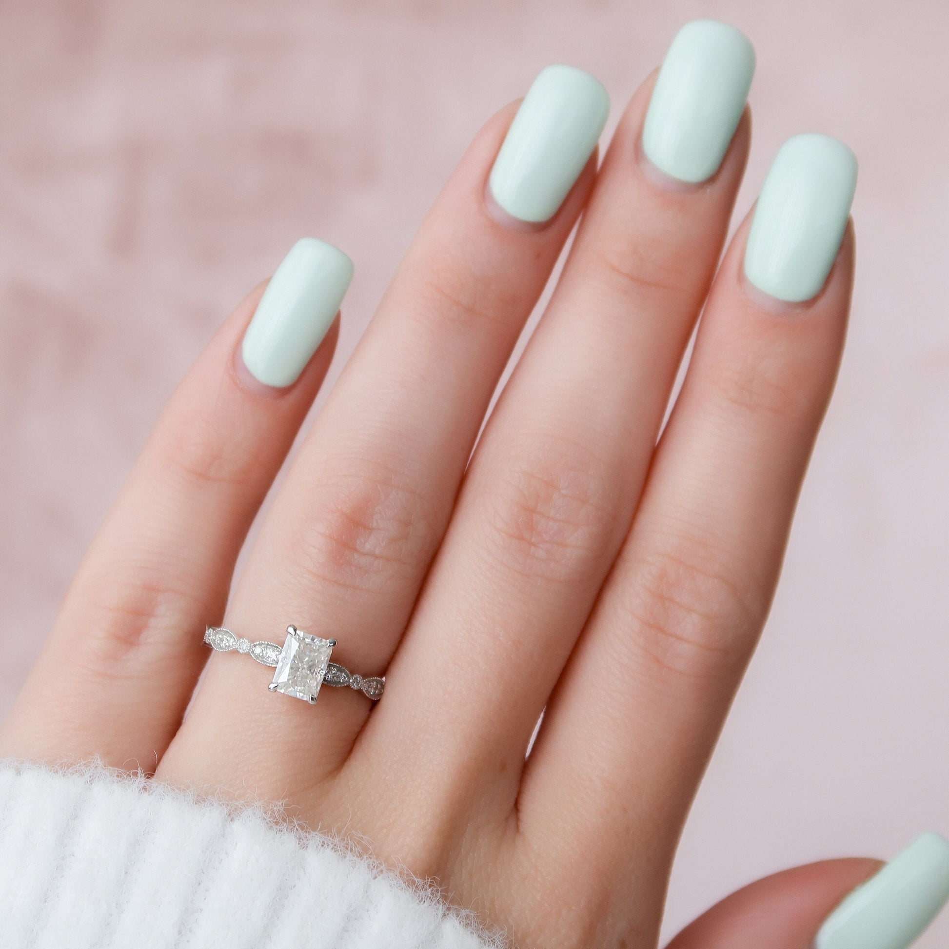 1 CT Radiant Pave Moissanite Engagement Ring