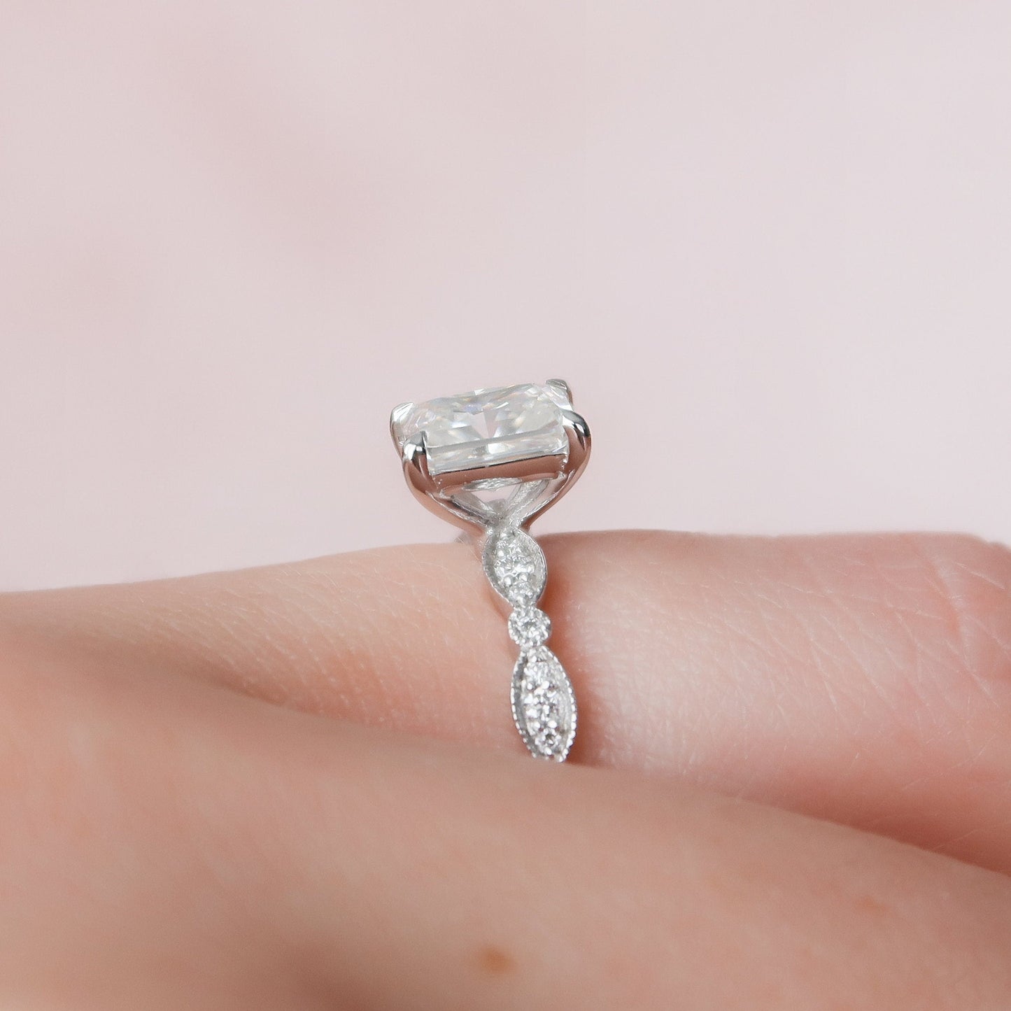 1 CT Radiant Pave Moissanite Engagement Ring