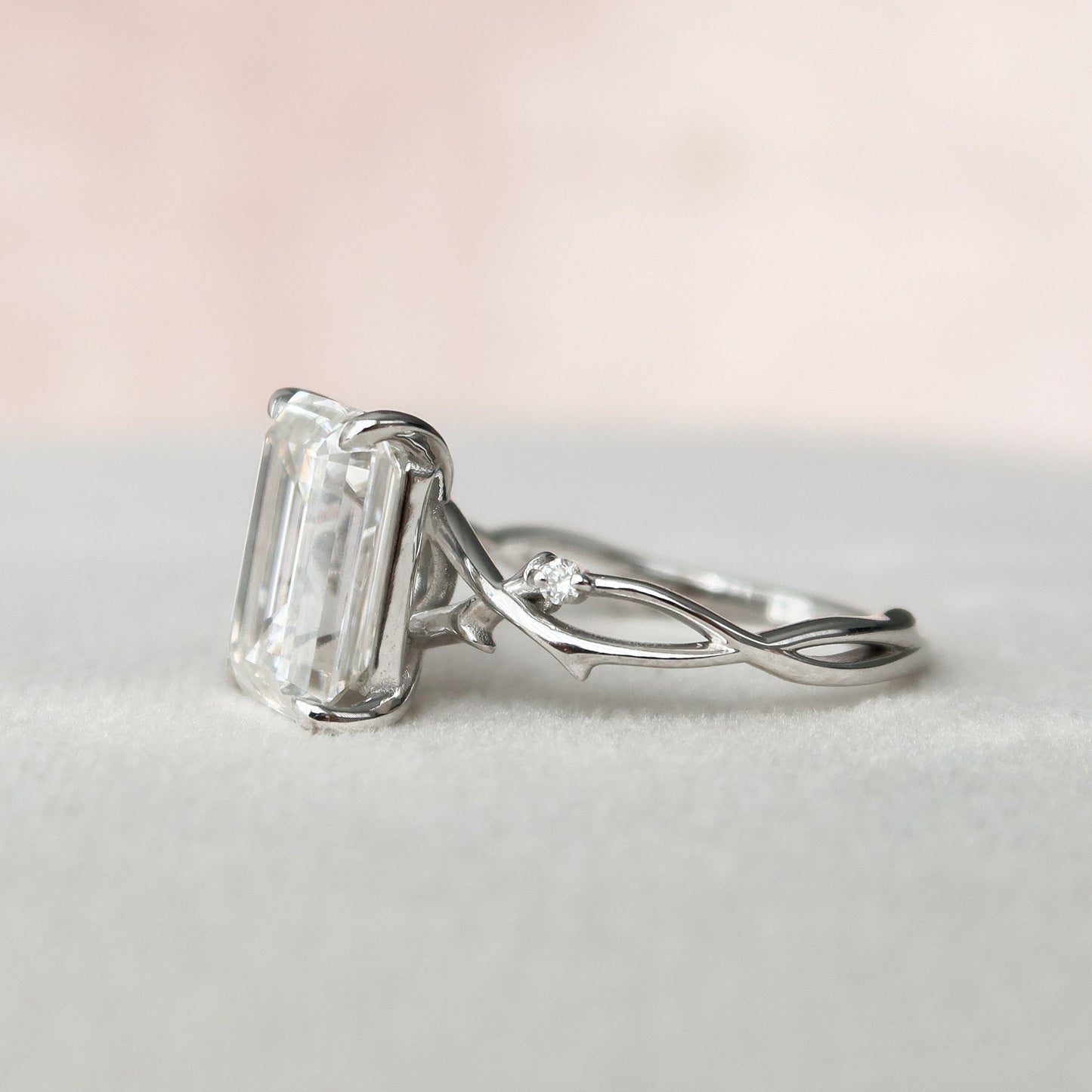 4 CT Emerald Twig Pave Moissanite Engagement Ring