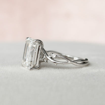 4 CT Emerald Twig Pave Moissanite Engagement Ring