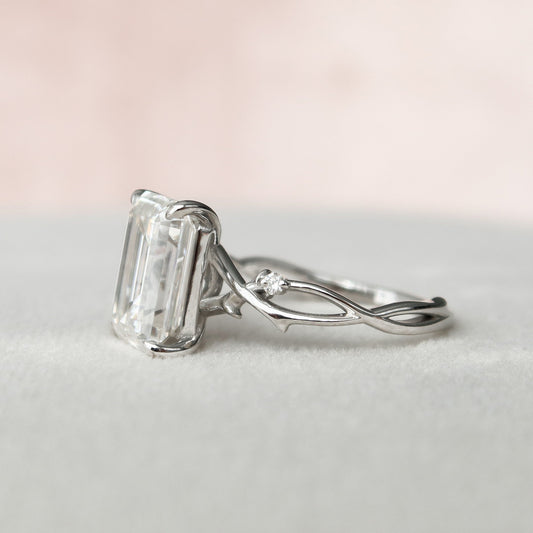 4 CT Emerald Twig Pave Moissanite Engagement Ring