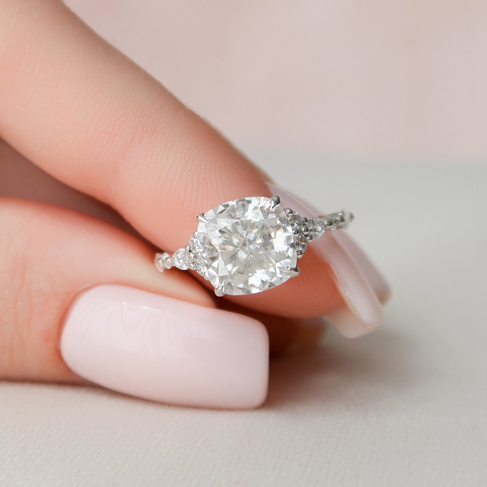 3.5 CT Cushion Cluster Moissanite Engagement Ring