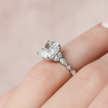 3.5 CT Cushion Cluster Moissanite Engagement Ring