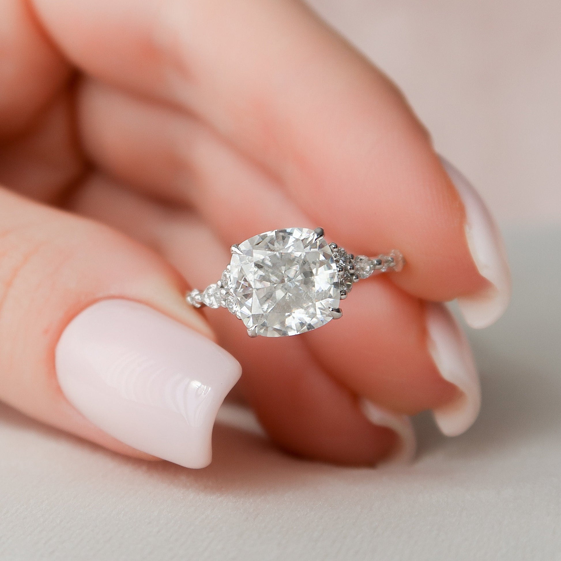 3.5 CT Cushion Cluster Moissanite Engagement Ring