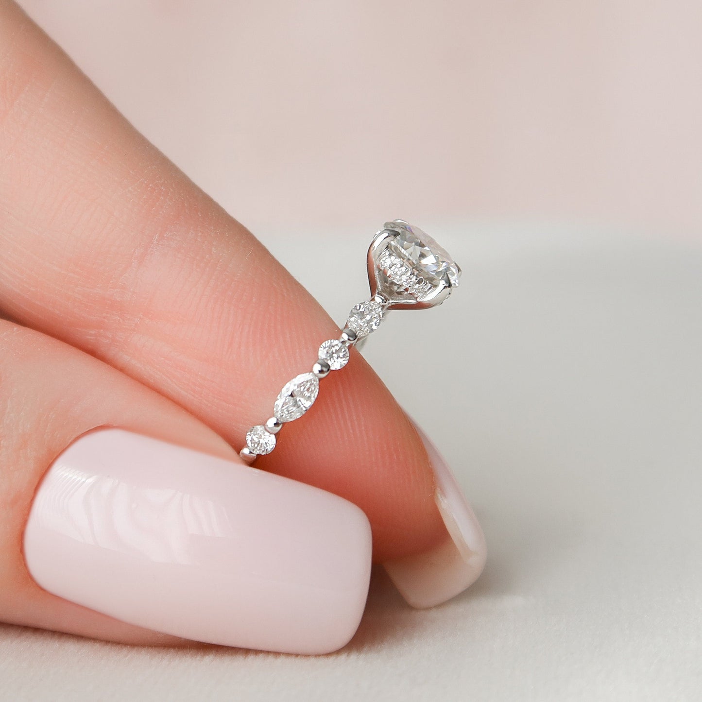 1 CT Round Hidden Halo Dainty Pave Moissanite Engagement Ring