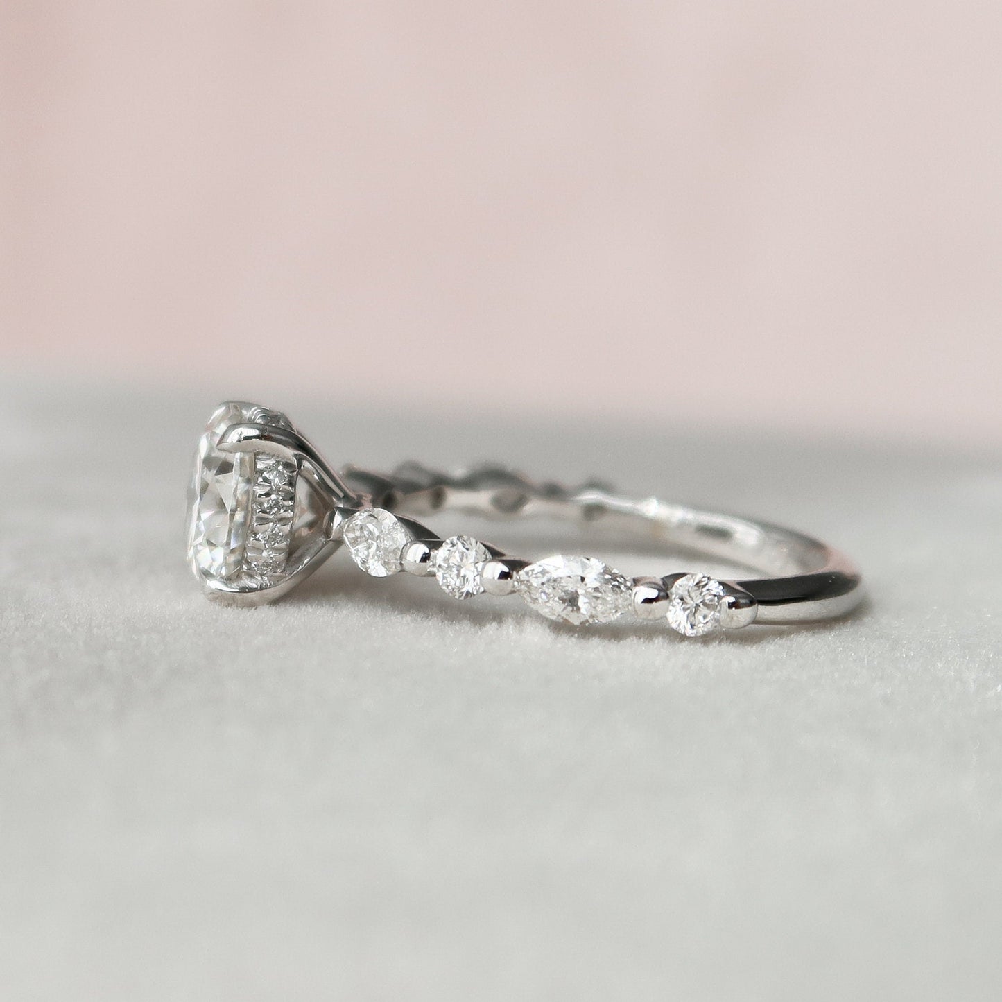 1 CT Round Hidden Halo Dainty Pave Moissanite Engagement Ring