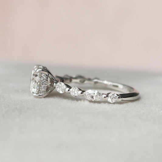 1 CT Round Hidden Halo Dainty Pave Moissanite Engagement Ring