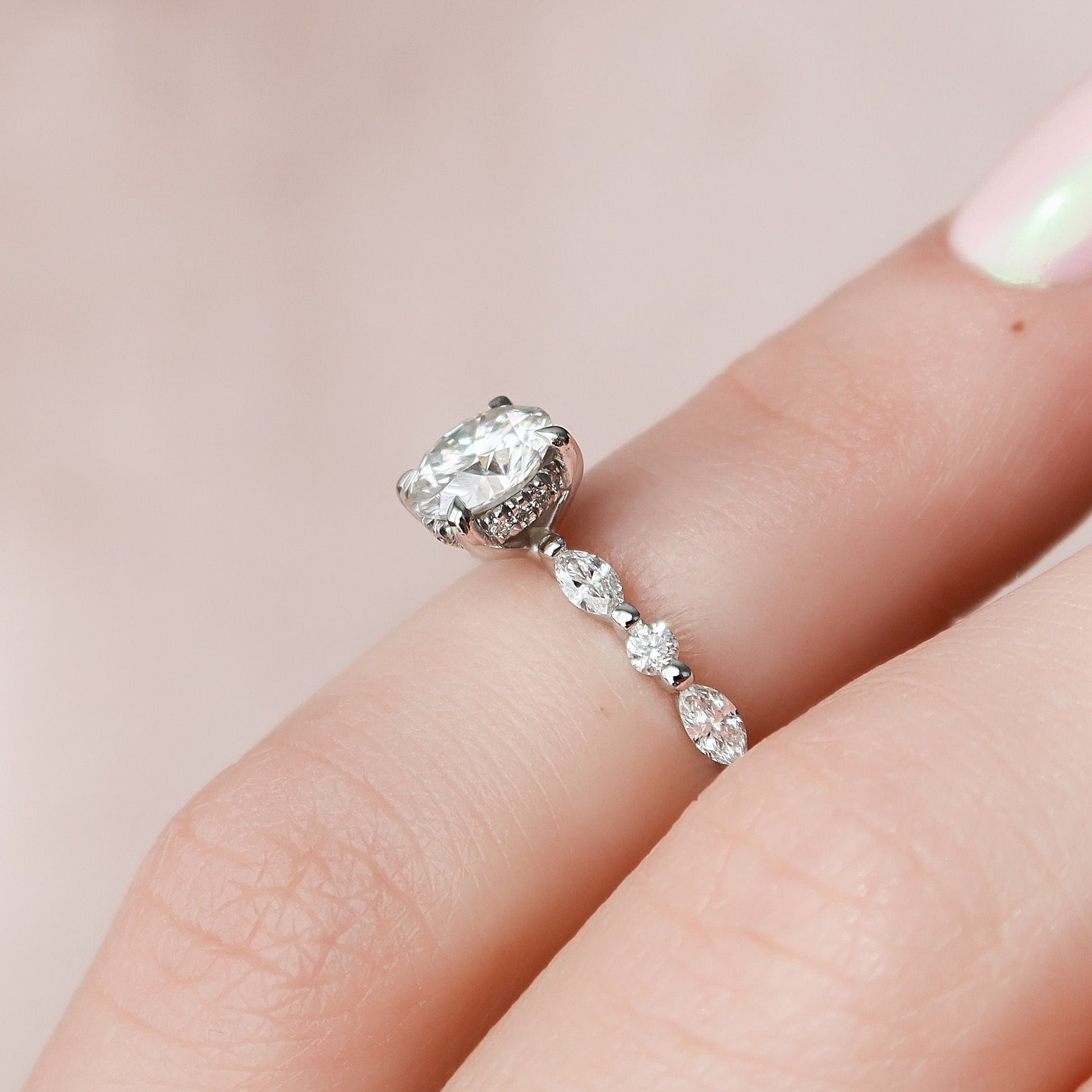 1 CT Round Hidden Halo Dainty Pave Moissanite Engagement Ring