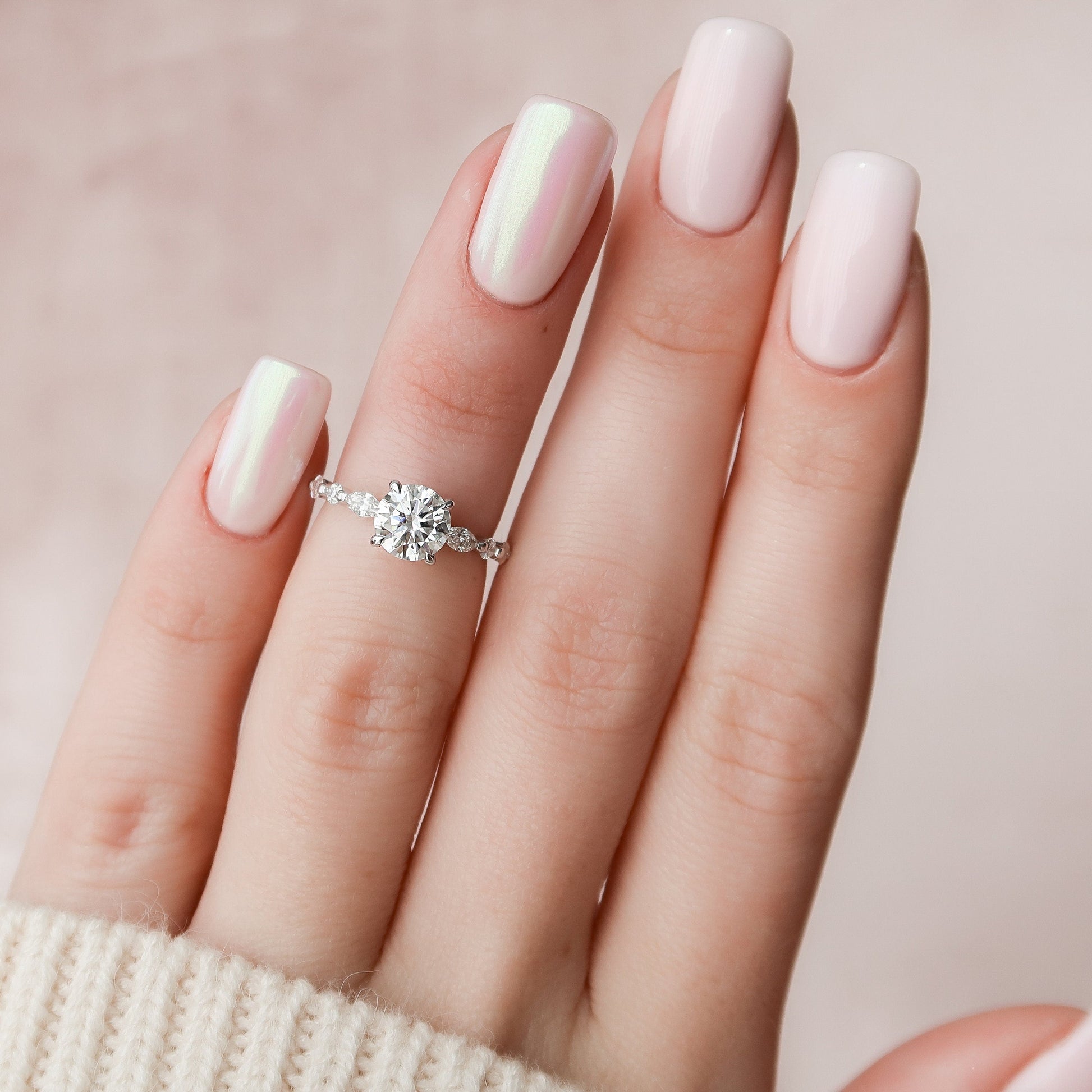 1 CT Round Hidden Halo Dainty Pave Moissanite Engagement Ring