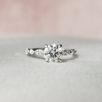1 CT Round Hidden Halo Dainty Pave Moissanite Engagement Ring
