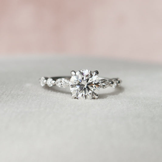 1 CT Round Hidden Halo Dainty Pave Moissanite Engagement Ring