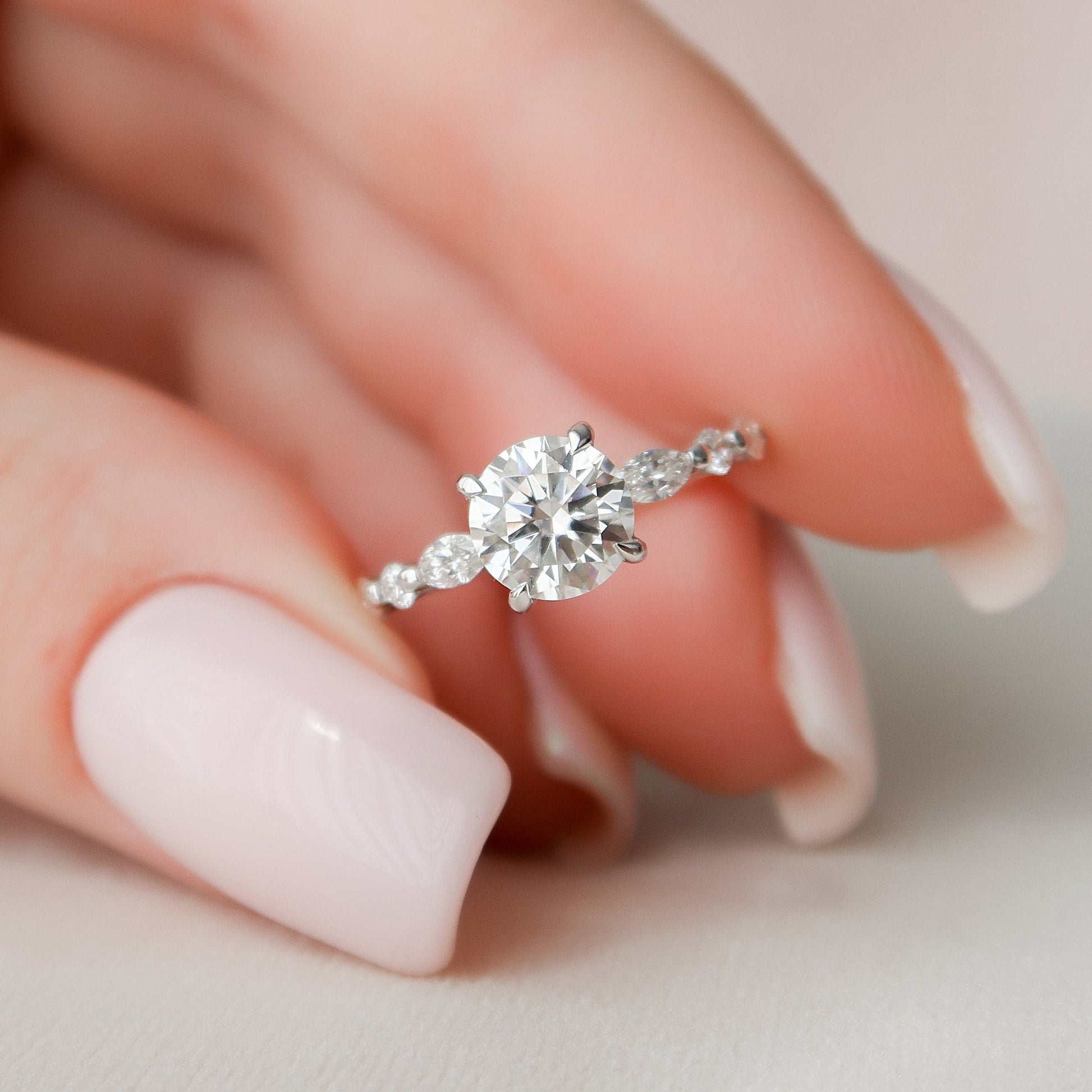 1 CT Round Hidden Halo Dainty Pave Moissanite Engagement Ring