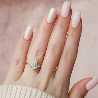 2 CT Pear Three Stone & Hidden Halo Moissanite Engagement Ring