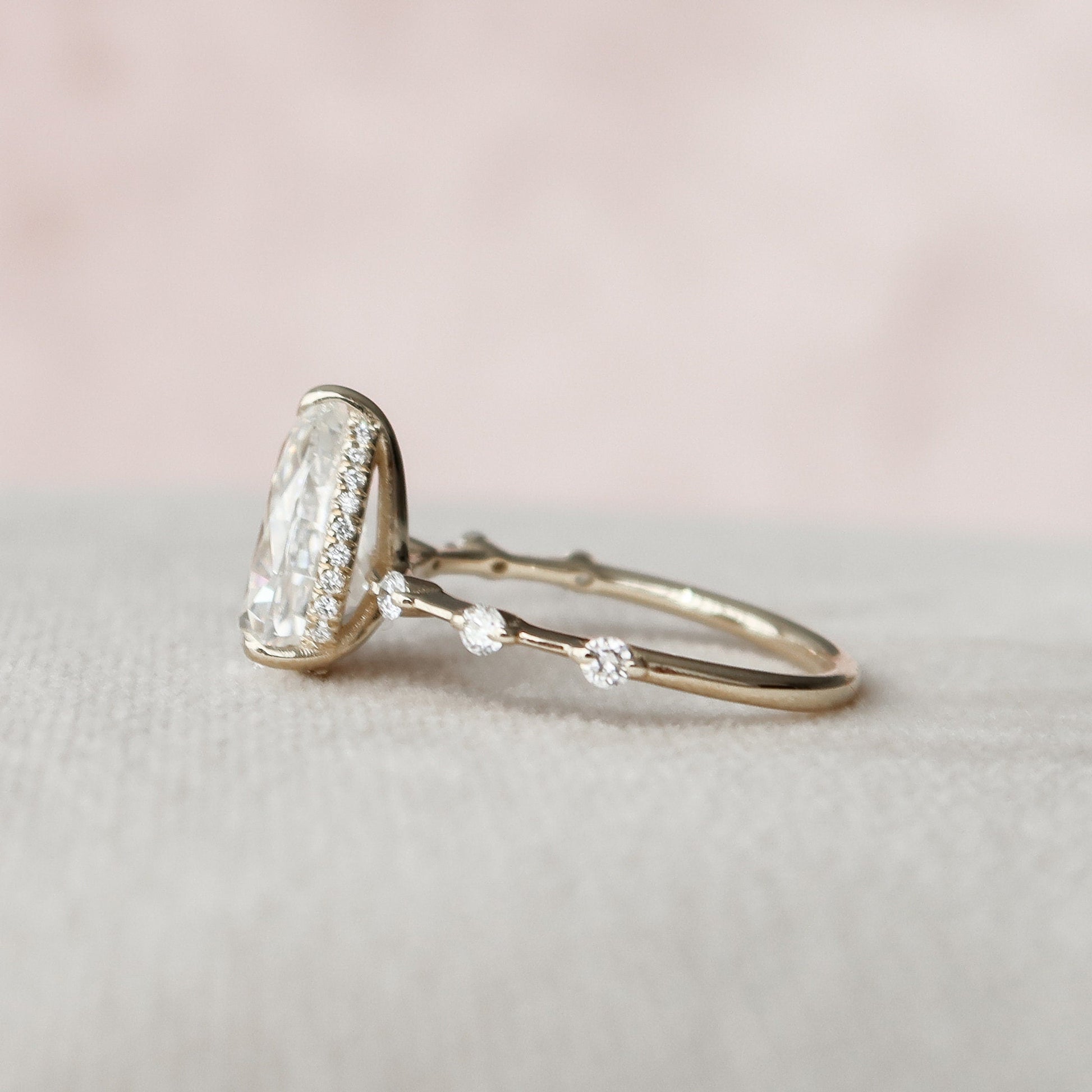 2 CT Pear Hidden Halo & Dainty Pave Moissanite Engagement Ring