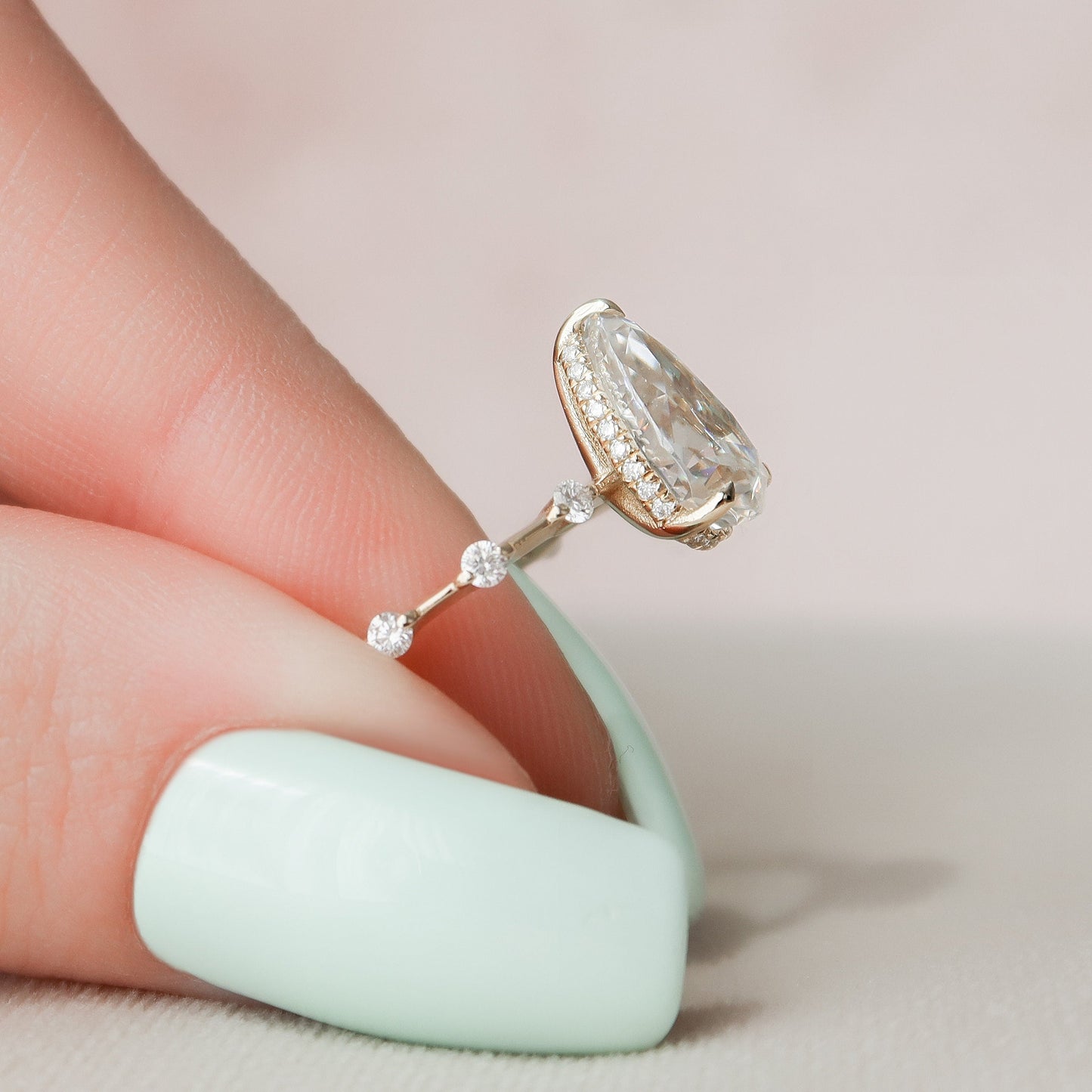 2 CT Pear Hidden Halo & Dainty Pave Moissanite Engagement Ring
