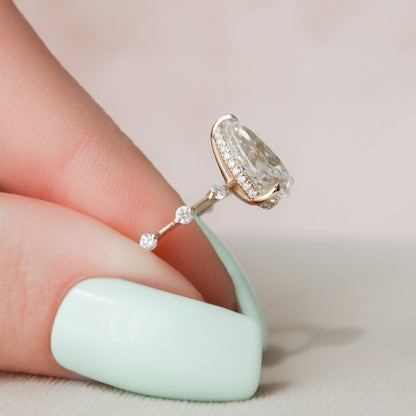 2 CT Pear Hidden Halo & Dainty Pave Moissanite Engagement Ring