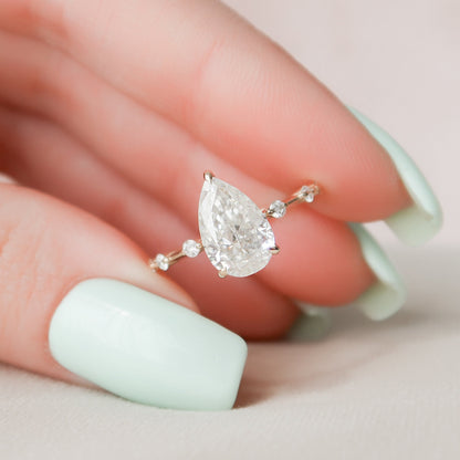 2 CT Pear Hidden Halo & Dainty Pave Moissanite Engagement Ring