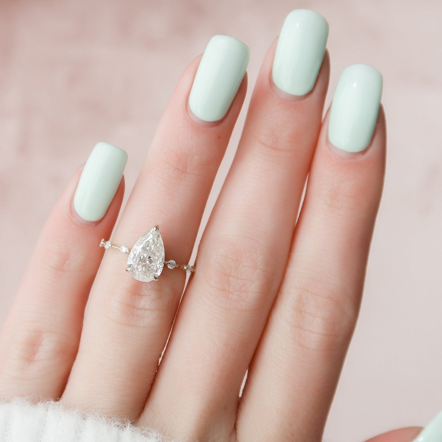 2 CT Pear Hidden Halo & Dainty Pave Moissanite Engagement Ring