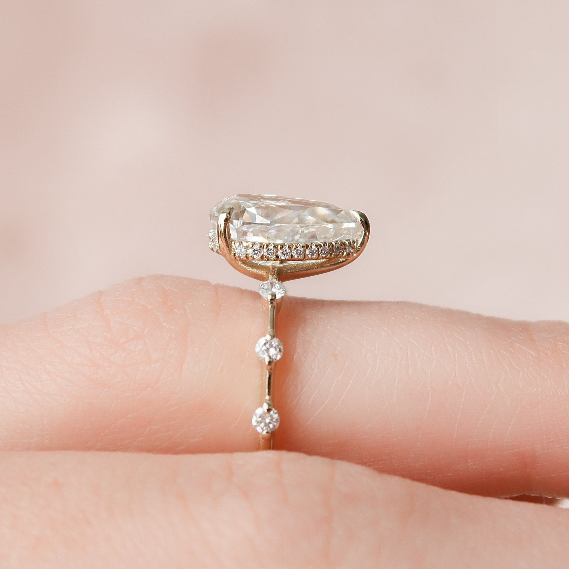 2 CT Pear Hidden Halo & Dainty Pave Moissanite Engagement Ring