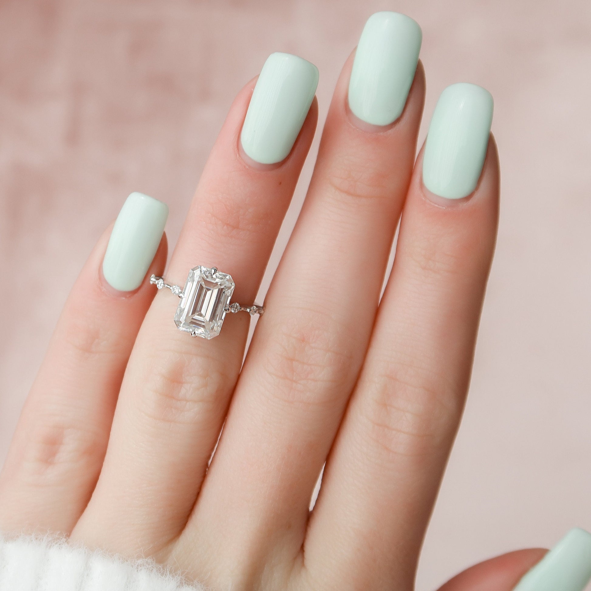 3 CT Emerald Dainty Pave Moissanite Engagement Ring