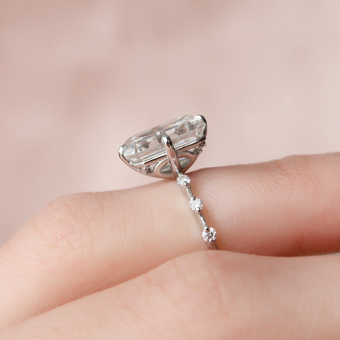 3 CT Emerald Dainty Pave Moissanite Engagement Ring