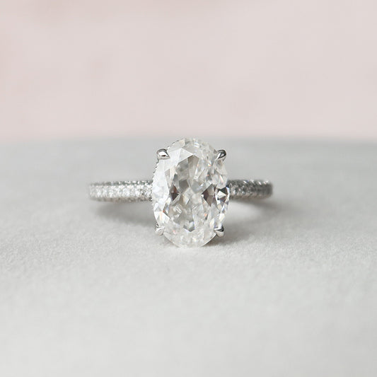 3 CT Oval Hidden Halo & Pave Moissanite Engagement Ring