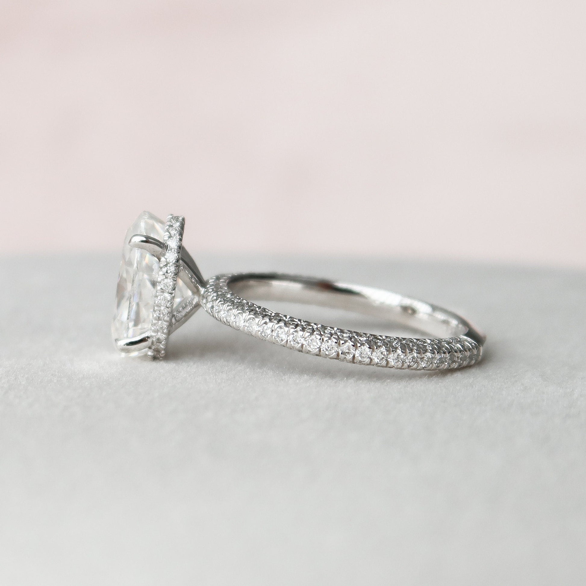 3 CT Oval Hidden Halo & Pave Moissanite Engagement Ring