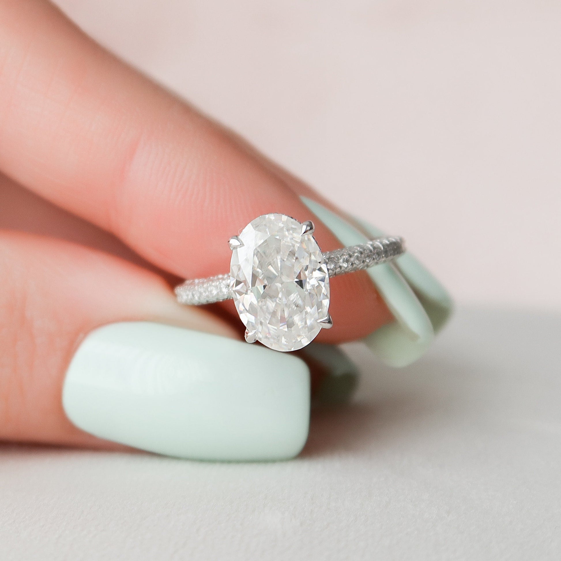 3 CT Oval Hidden Halo & Pave Moissanite Engagement Ring