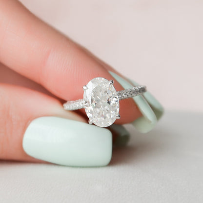 3 CT Oval Hidden Halo & Pave Moissanite Engagement Ring