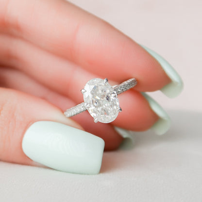 3 CT Oval Hidden Halo & Pave Moissanite Engagement Ring