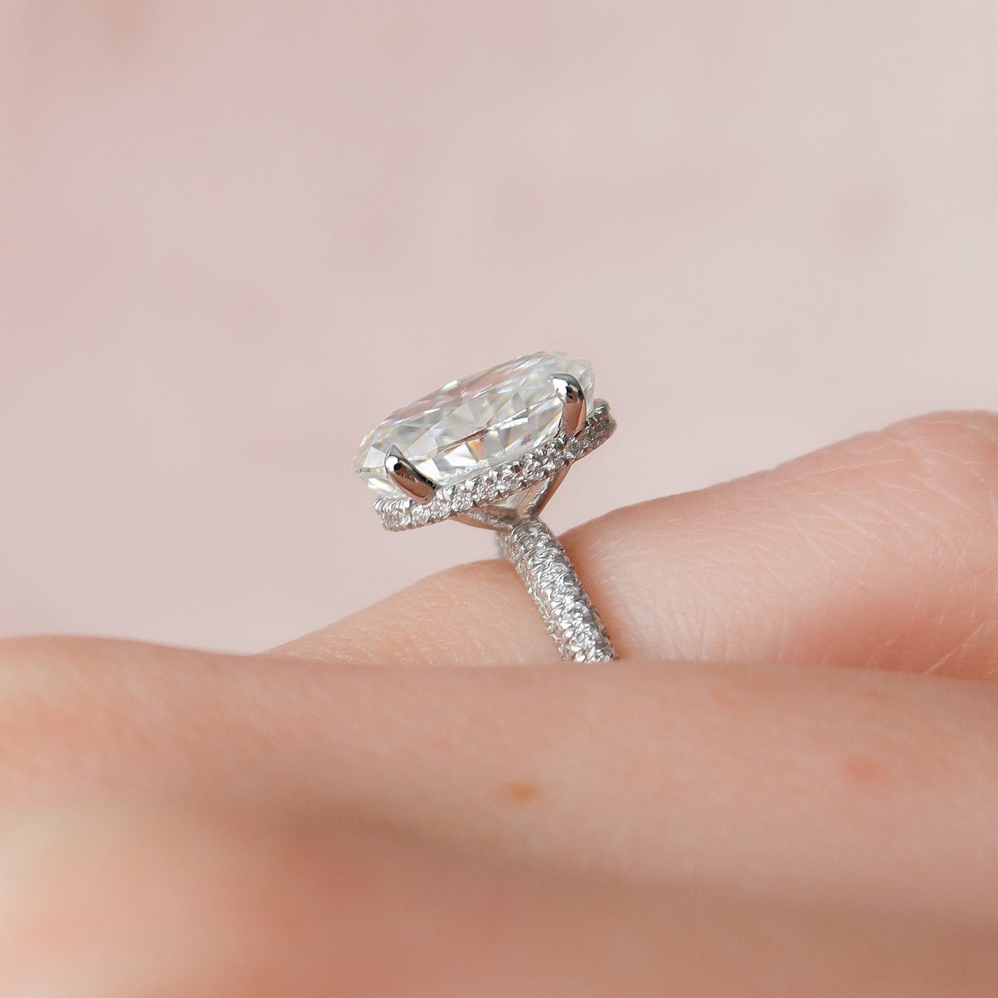 3 CT Oval Hidden Halo & Pave Moissanite Engagement Ring