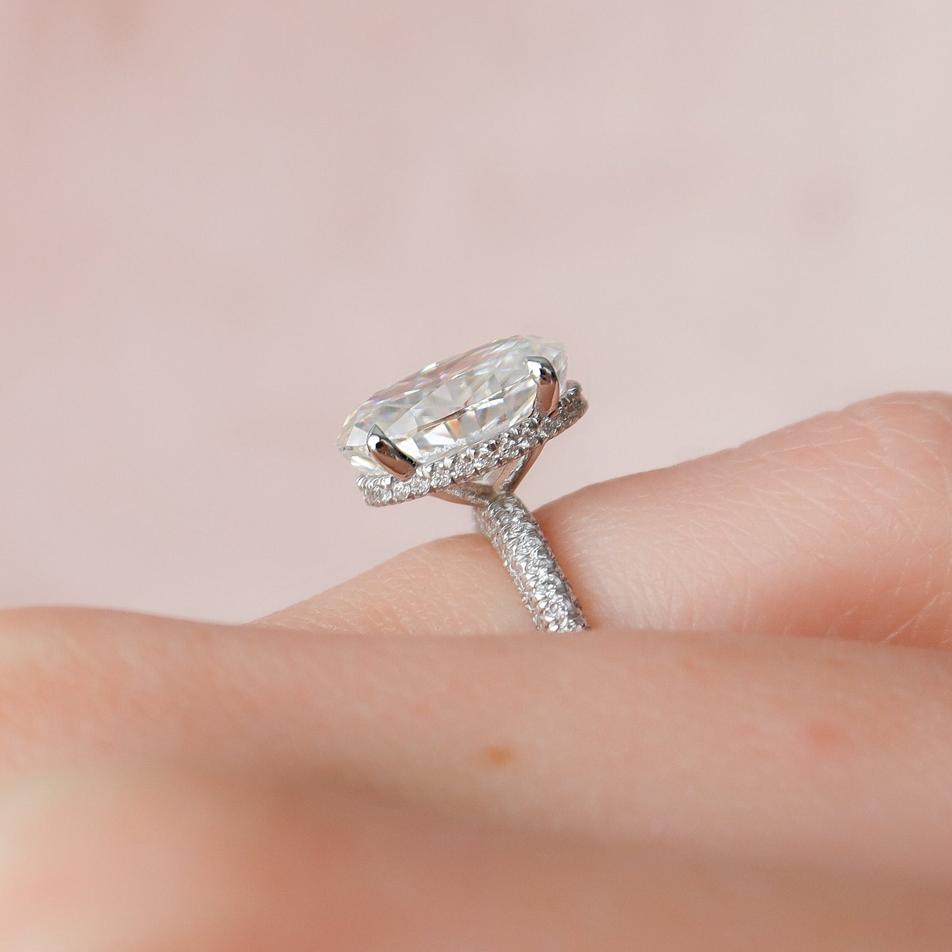 3 CT Oval Hidden Halo & Pave Moissanite Engagement Ring