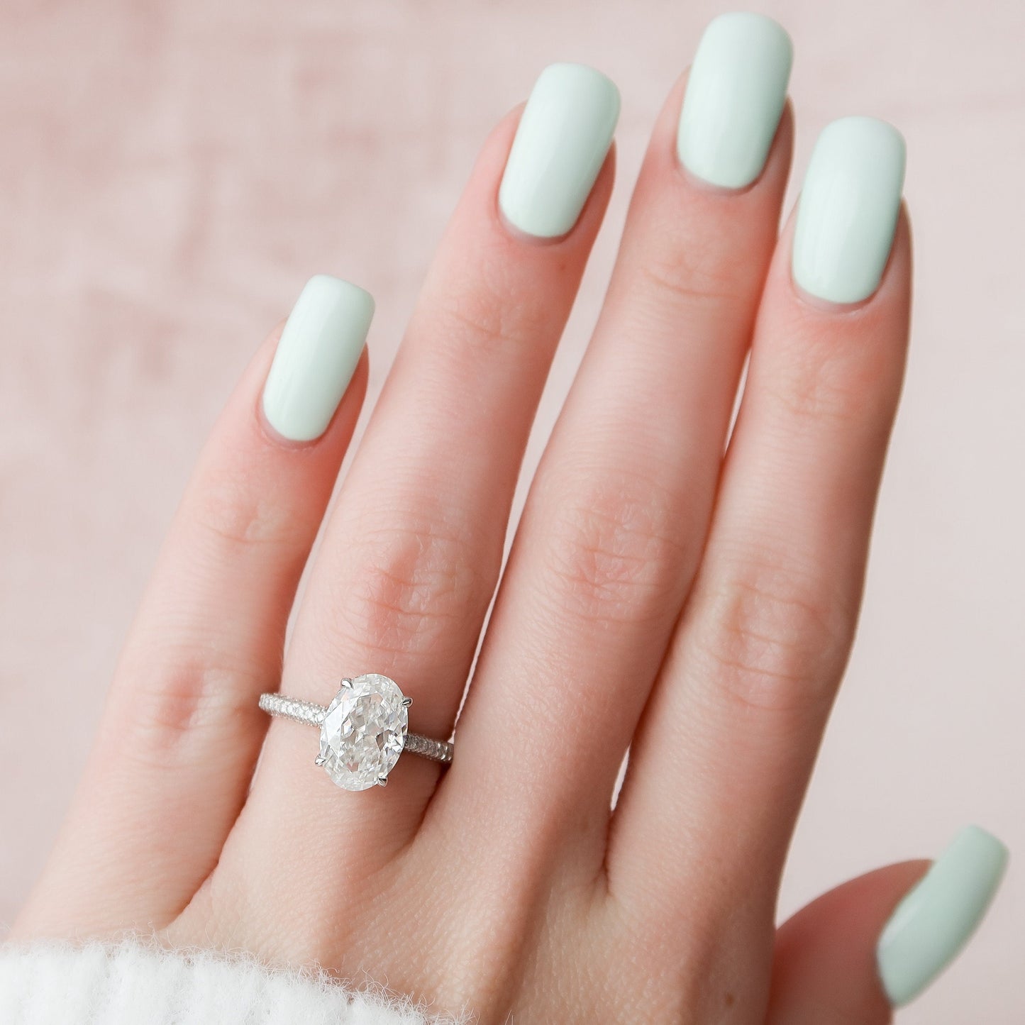 3 CT Oval Hidden Halo & Pave Moissanite Engagement Ring