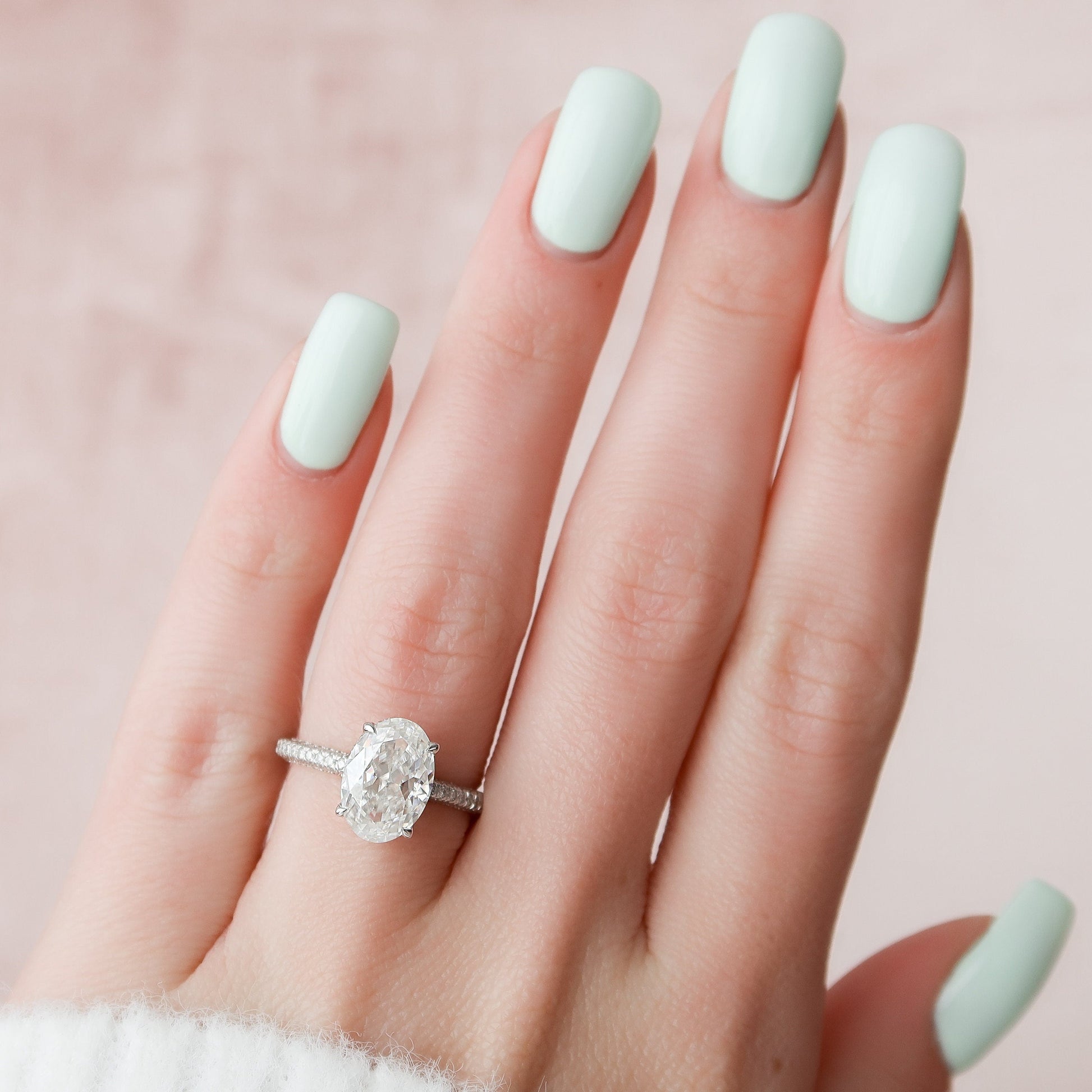 3 CT Oval Hidden Halo & Pave Moissanite Engagement Ring