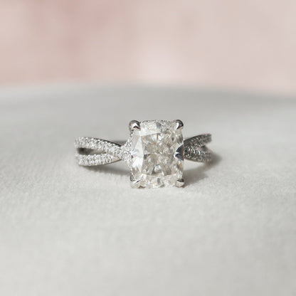 2 CT Elongated Cushion Hidden Halo & Criss Cross Pave Moissanite Engagement Ring