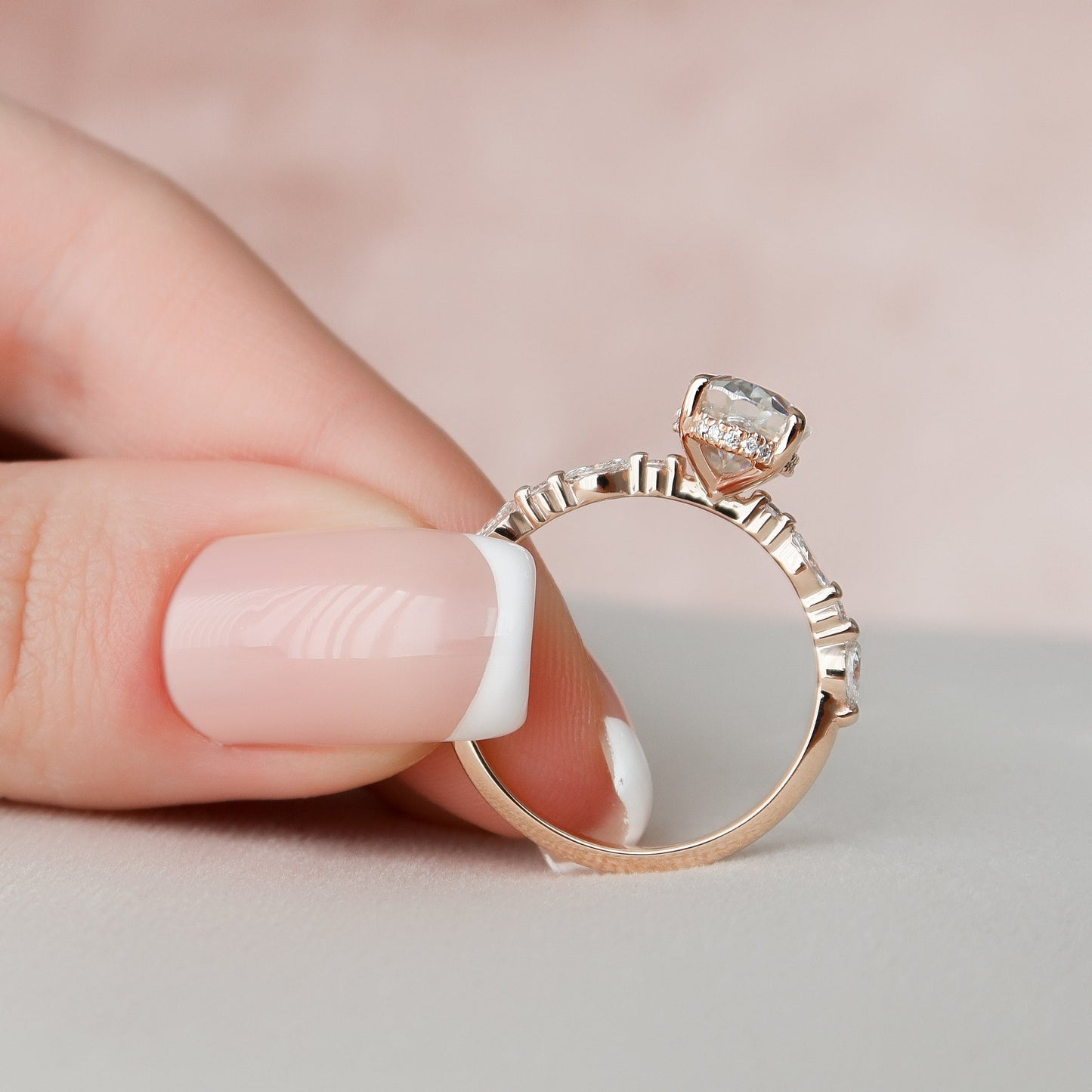 1.5 CT Oval Hidden Halo & Dainty Pave Moissanite Engagement Ring