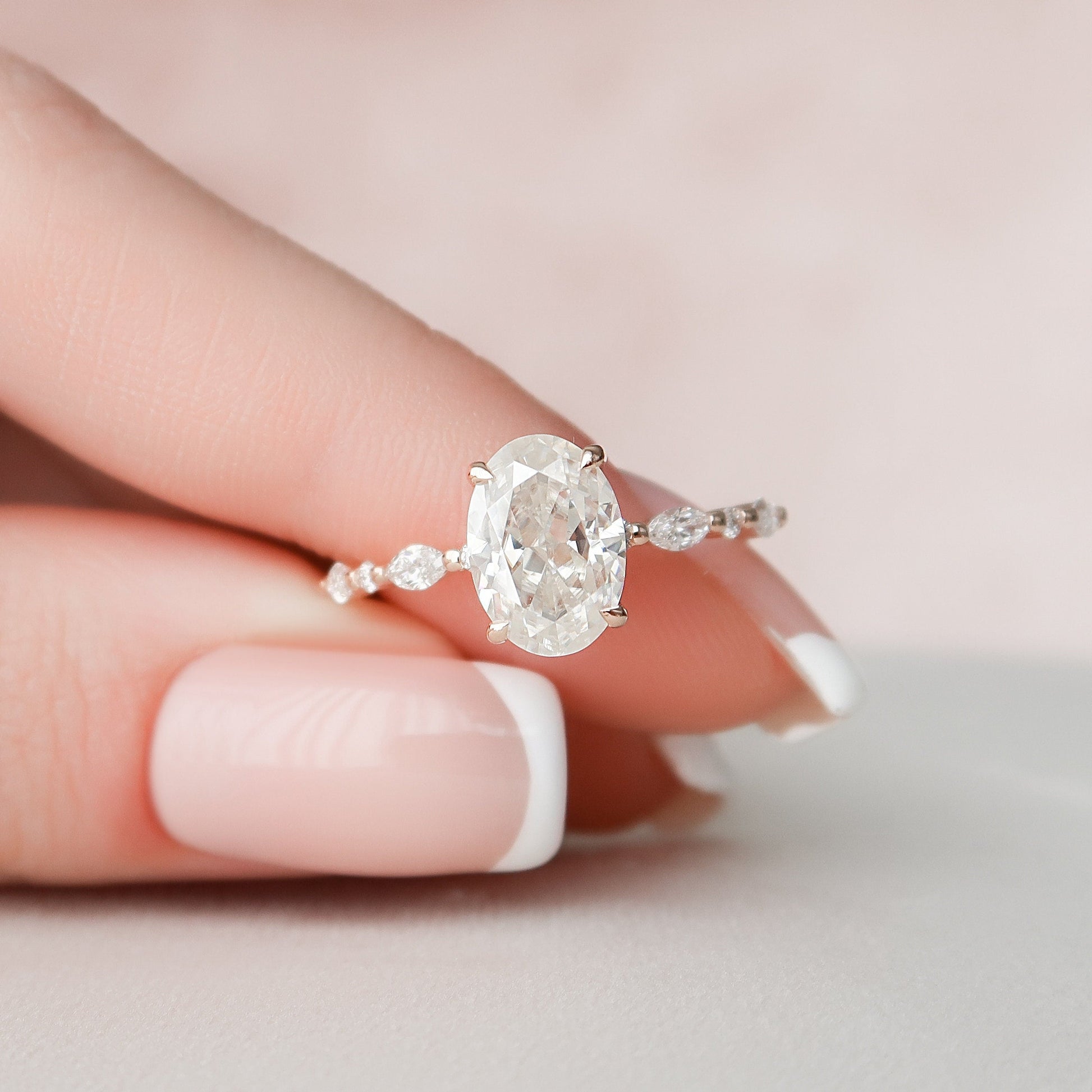 1.5 CT Oval Hidden Halo & Dainty Pave Moissanite Engagement Ring