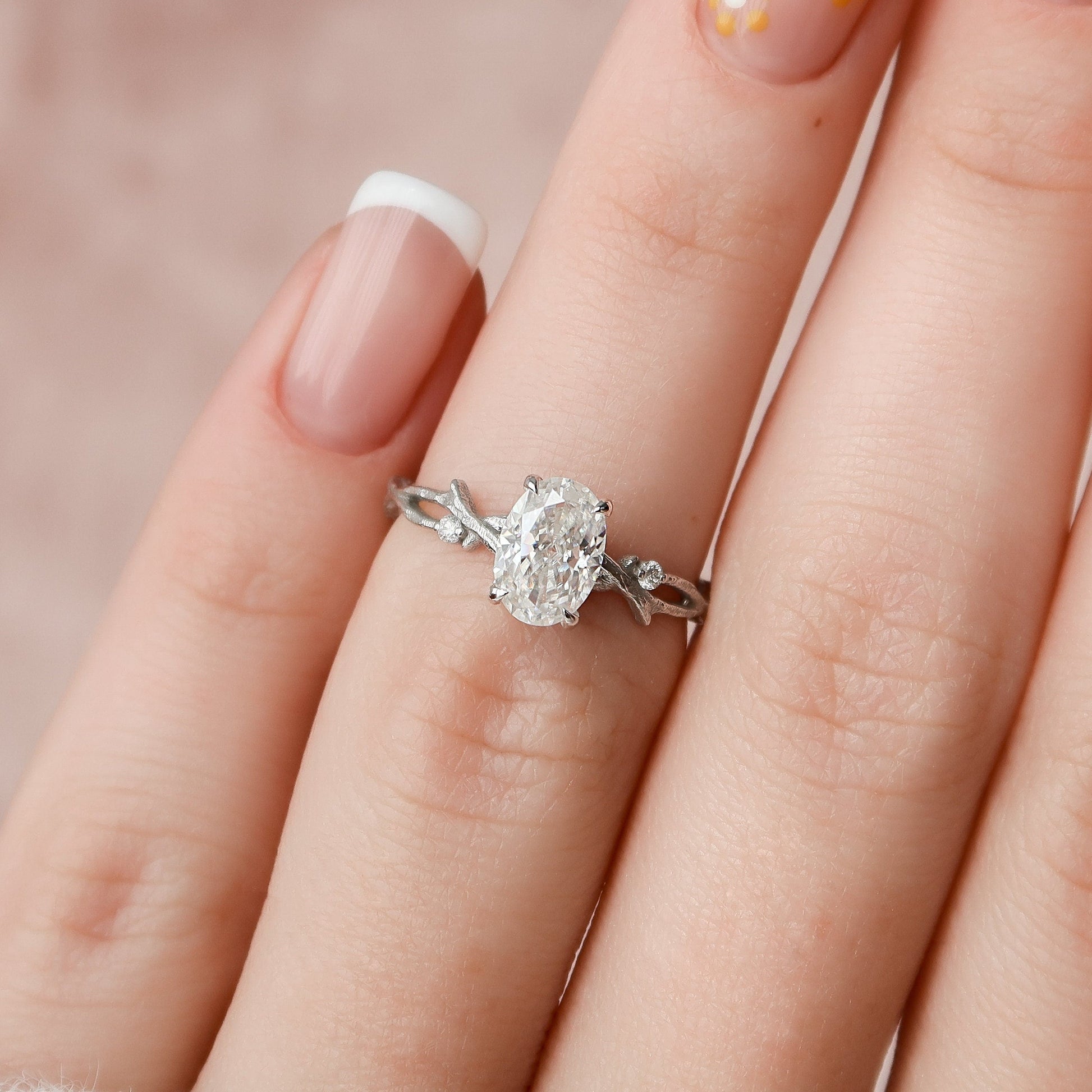 1 CT Oval Twig Pave Moissanite Engagement Ring