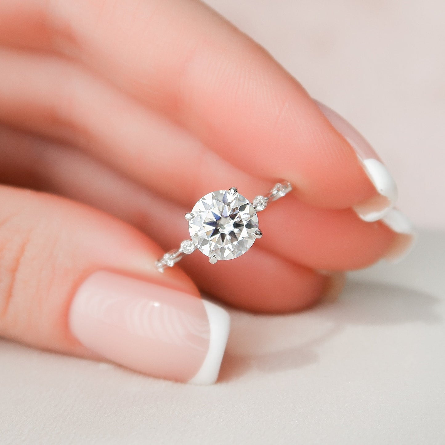 2 CT Round Dainty Pave Moissanite Engagement Ring