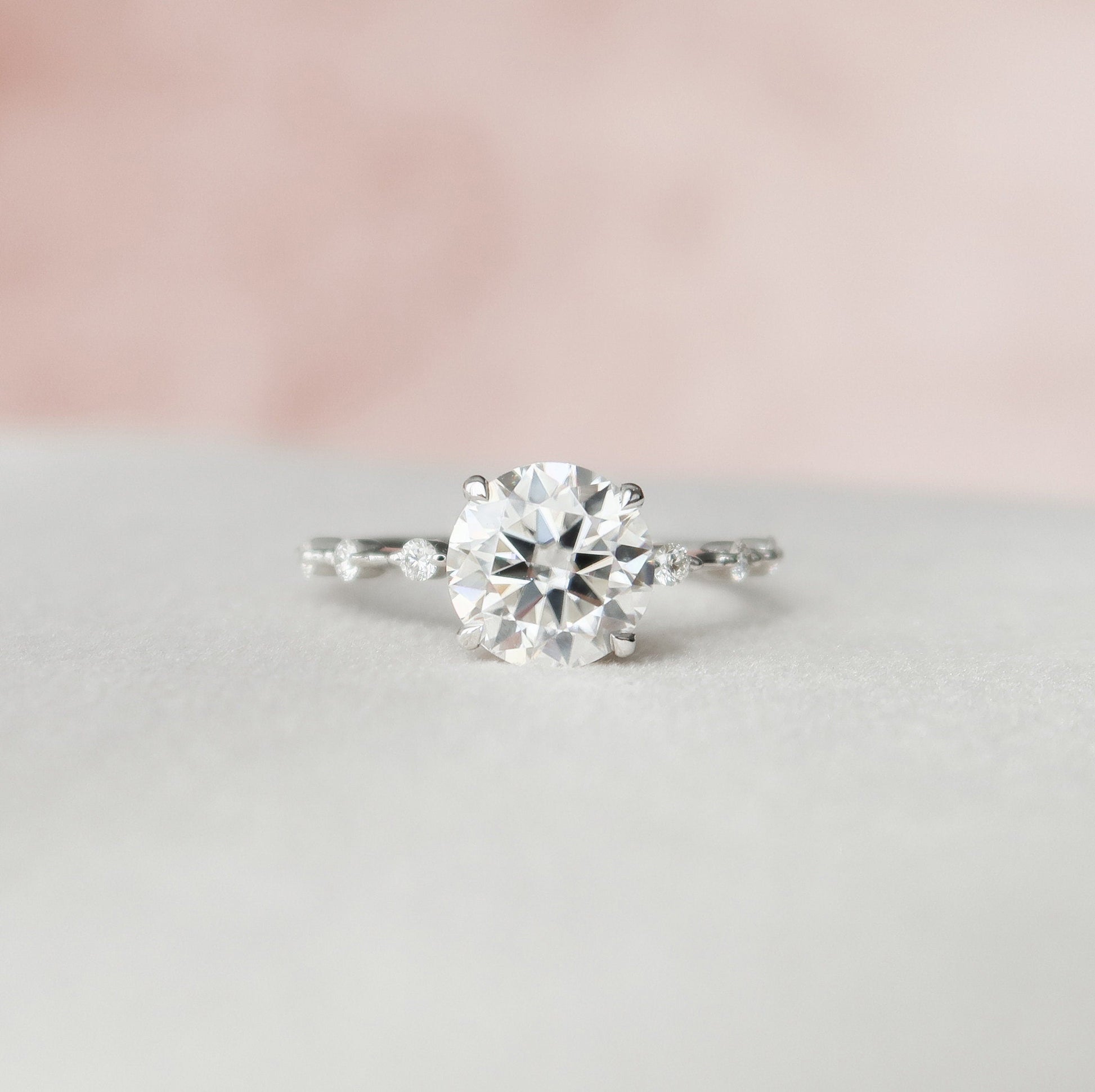 2 CT Round Dainty Pave Moissanite Engagement Ring