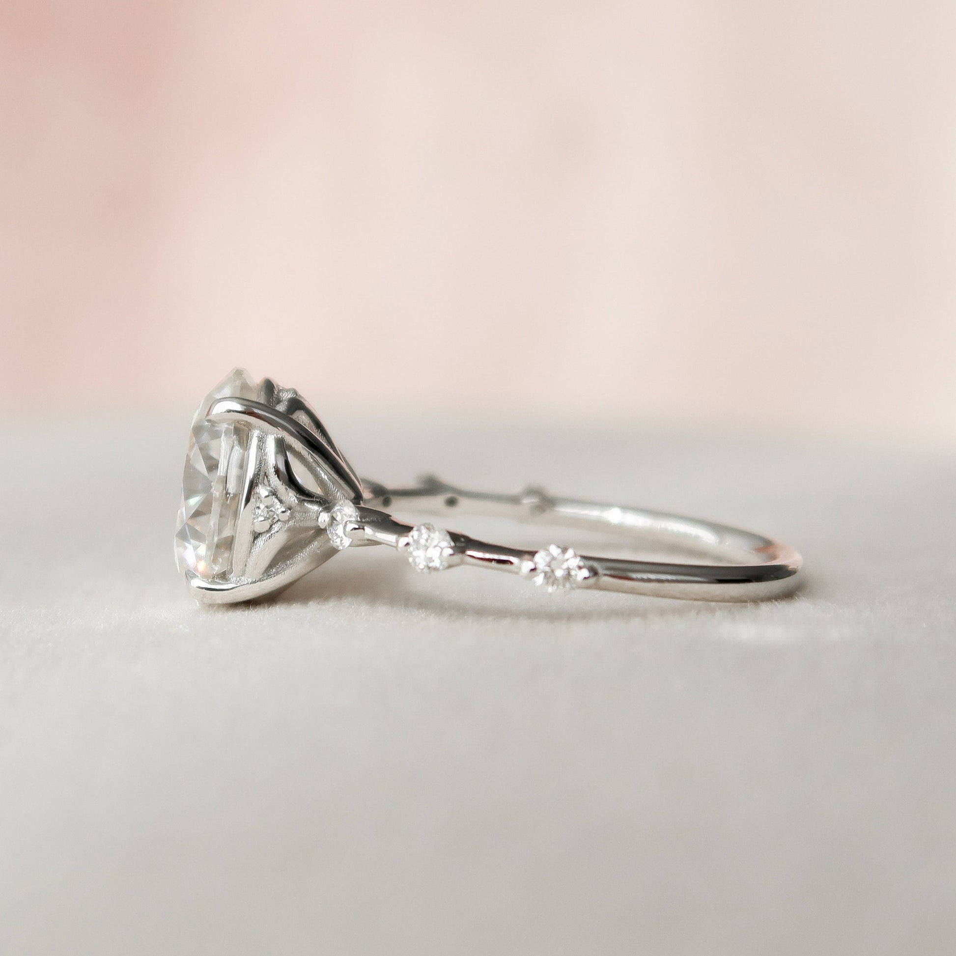 2.5 CT Round Dainty Pave Moissanite Engagement Ring