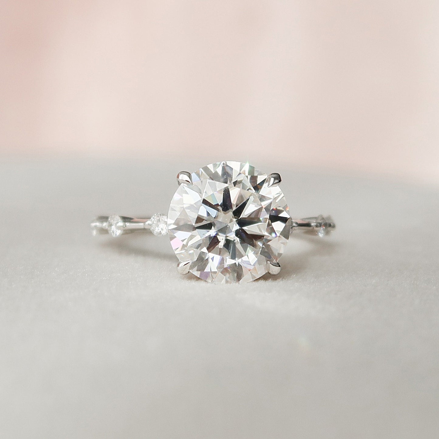2.5 CT Round Dainty Pave Moissanite Engagement Ring