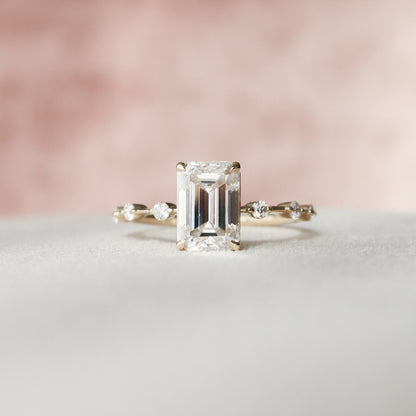 2.5 CT Emerald Dainty Pave Moissanite Engagement Ring