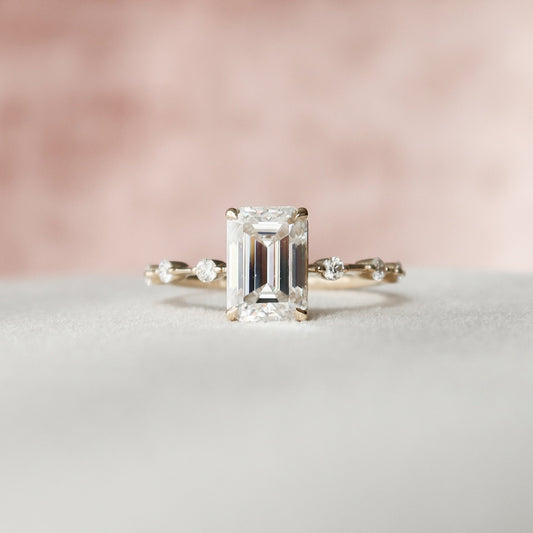 2.5 CT Emerald Dainty Pave Moissanite Engagement Ring