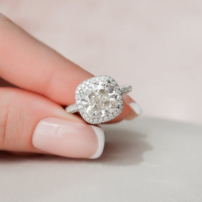 4 CT Cushion Halo & Pave Moissanite Engagement Ring