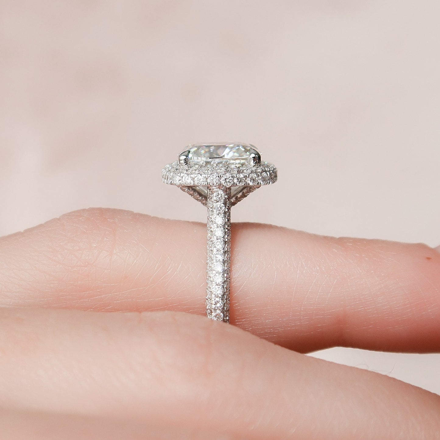 4 CT Cushion Halo & Pave Moissanite Engagement Ring