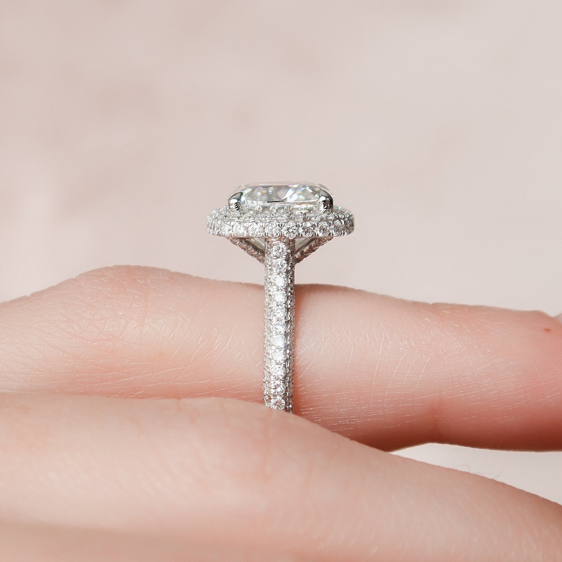 4 CT Cushion Halo & Pave Moissanite Engagement Ring