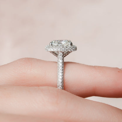 4 CT Cushion Halo & Pave Moissanite Engagement Ring