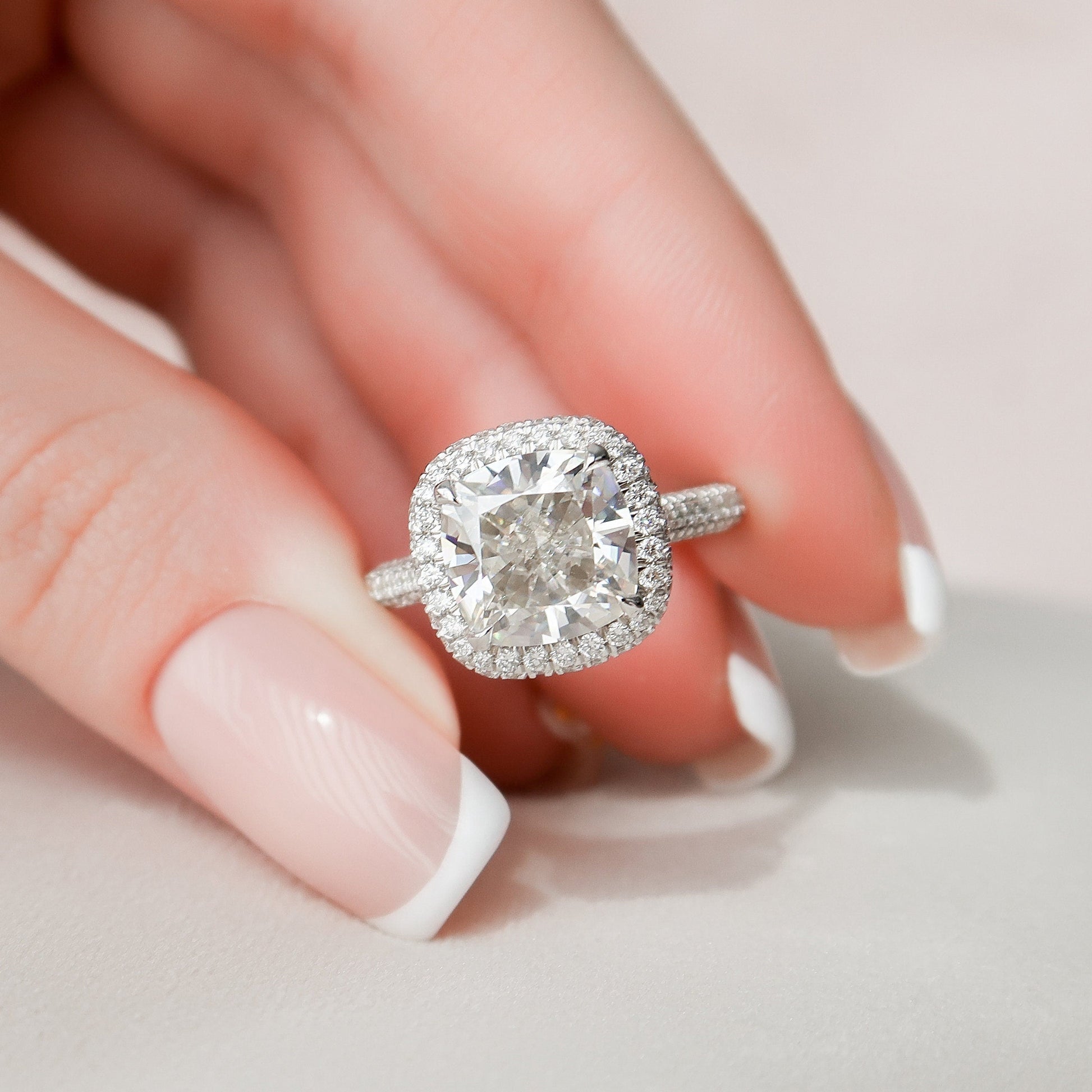 4 CT Cushion Halo & Pave Moissanite Engagement Ring