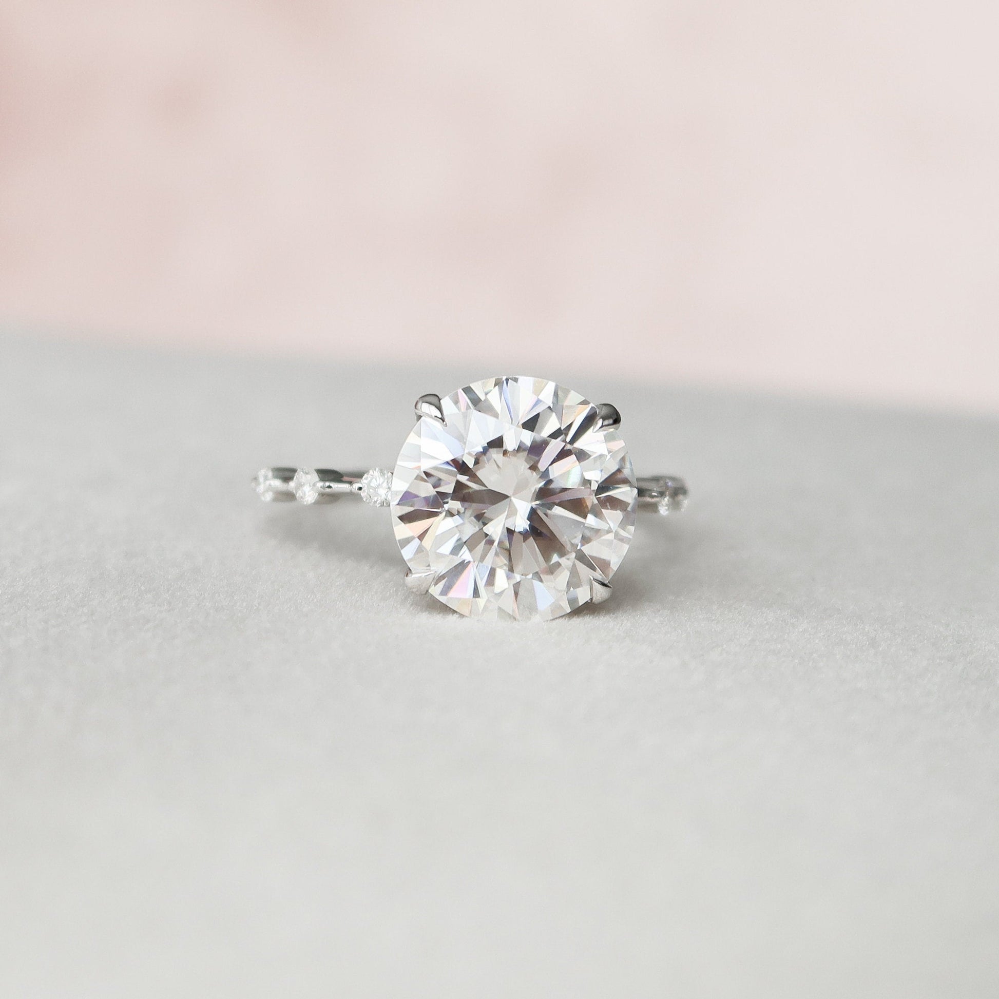 4 CT Round Dainty Pave Moissanite Engagement Ring